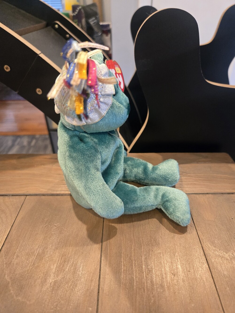 Ty Beanie Baby Teal May Birthday Bear Iridescent Party Hat Vintage Y2k 2002 New - Picture 3 of 5